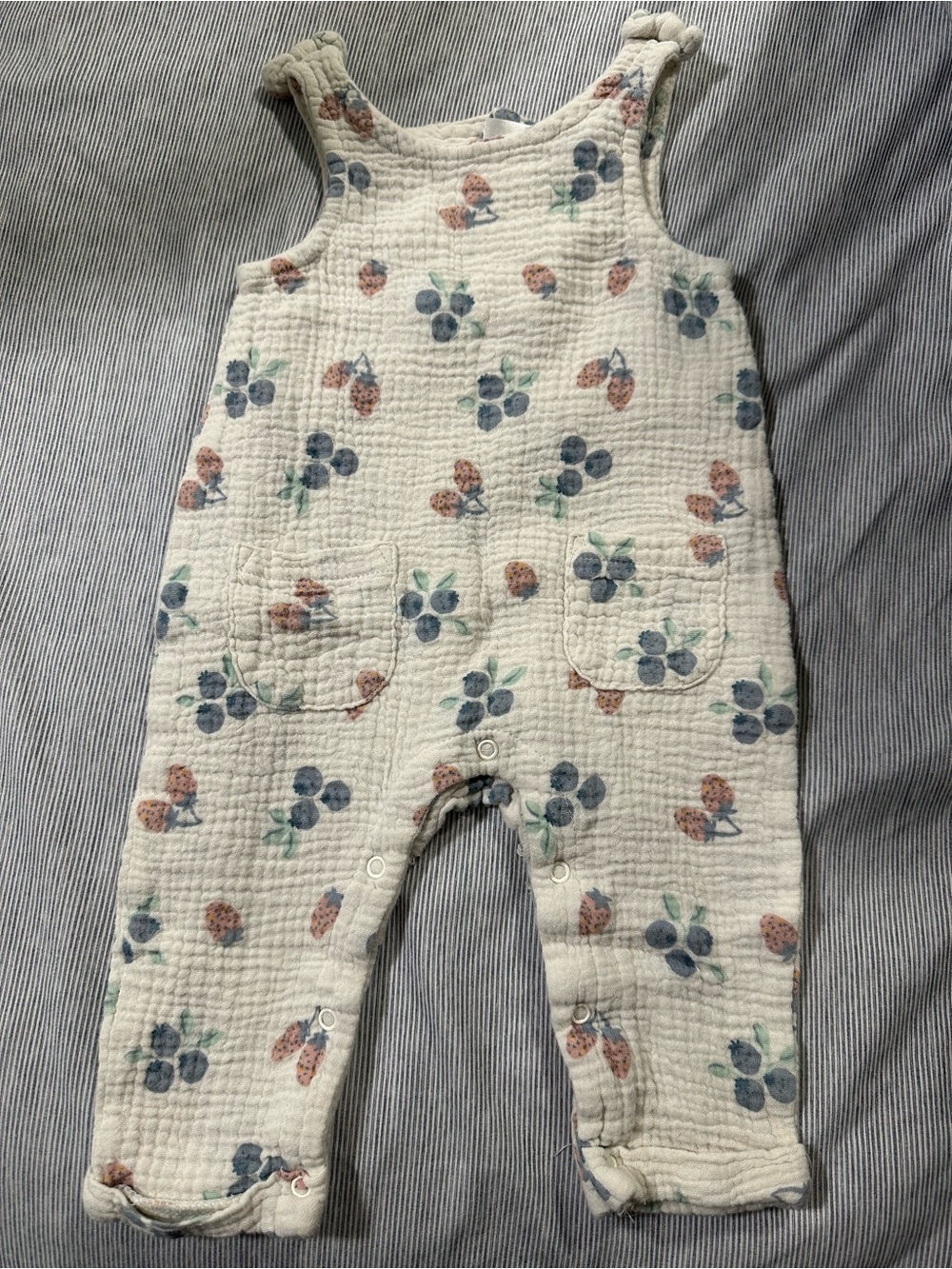 Baby Floral Quilted Cotton Romper - Cream with Blue & Pink